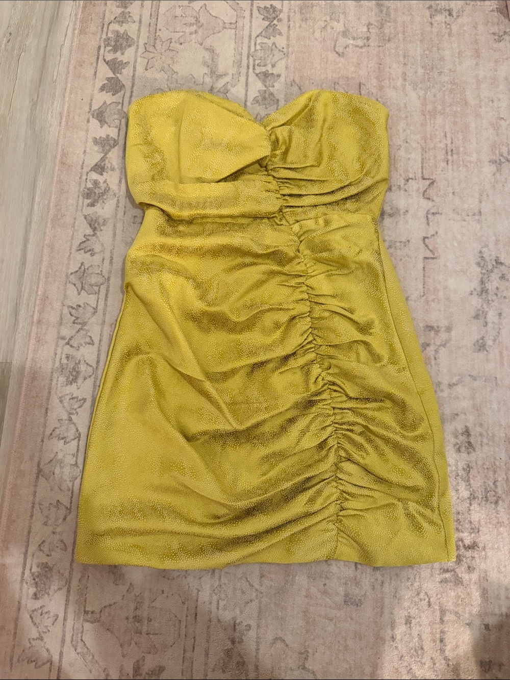 DO+BE Strapless Ruched Mini Dress in Mustard